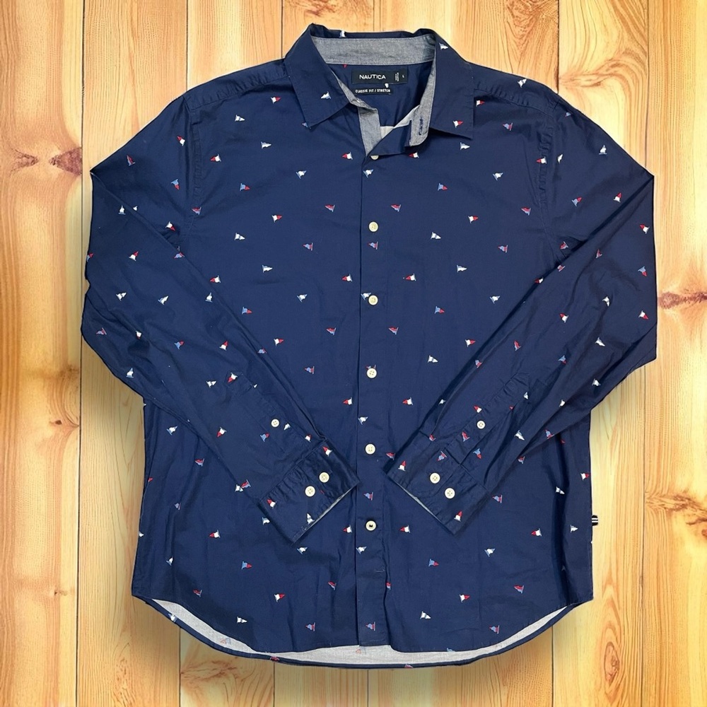 Nautica Men’s long Sleeve Decorative Button Down Shirt